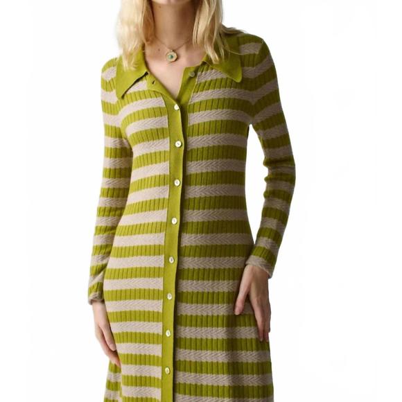 LINGUA FRANCA Dresses & Skirts - NEW LINGUA FRANCA morrissey textured stripe dress in olive oil
